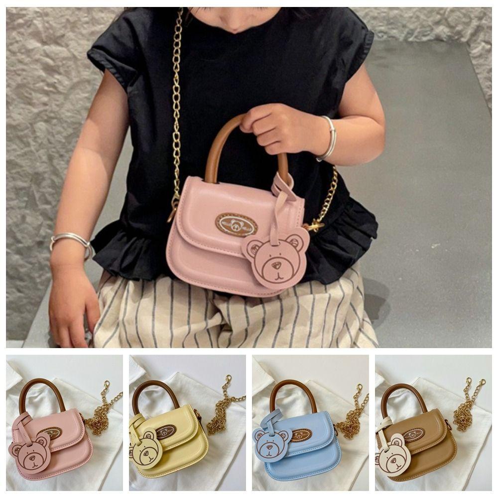 FALLFORBEAUTY Túi Xách Đeo Vai Hình Yên Ngựa Gấu Hoạt Hình Phối Dây Xích Đơn Giản Cho Tiệc Tùng