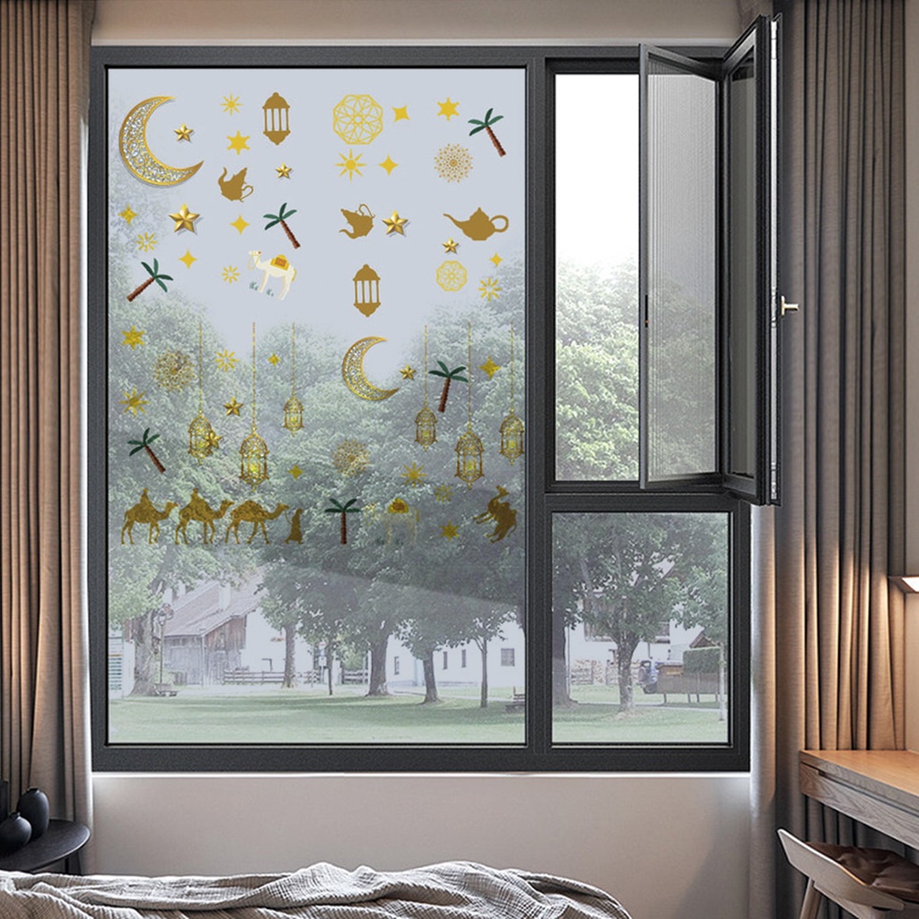 (Bất Ngờ) Set 2 Miếng Dán Tường Hình Mặt Trăng Ngôi Sao Tĩnh Điện Dễ Dán Không Thấm Nước Chống Rách Cho Phòng Ngủ