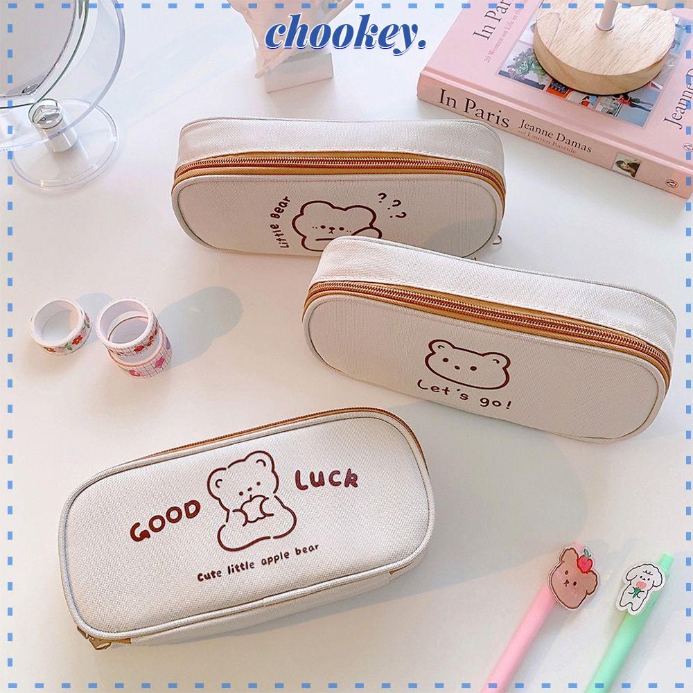 CHOOKEY Túi Đựng Bút Bằng Vải Canvas Cỡ Lớn Thiết Kế Hình Gấu Hoạt Hình Sáng Tạo