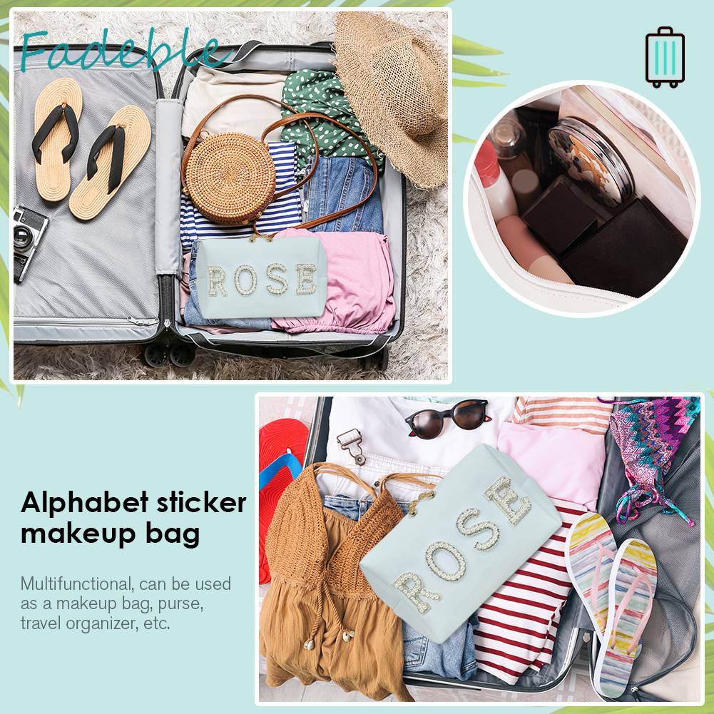 Túi Đựng Mỹ Phẩm Bằng Da PU In Chữ Nhỏ Gọn Tiện Dụng Mang Theo Du Lịch