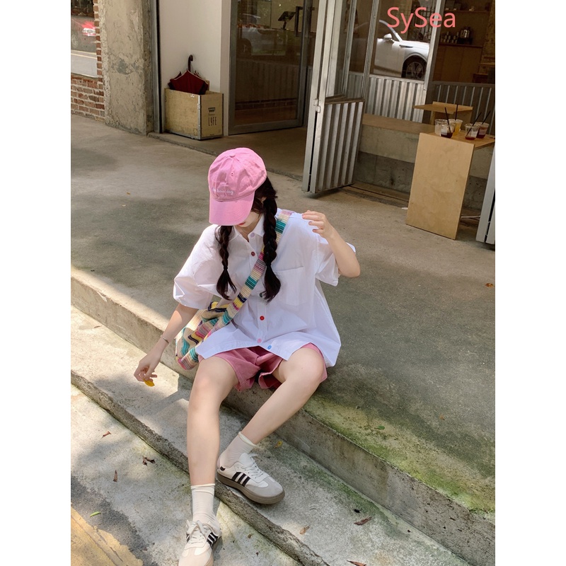 Áo Sơ Mi Tay Ngắn Dáng Rộng Cài Nút Nhiều Màu Thời Trang Mùa Hè Cho Nữ