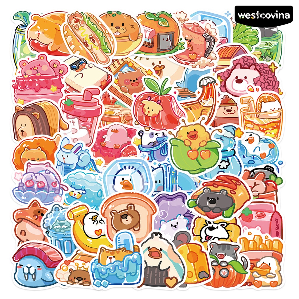 [WSTN]✎Set 50 Miếng Dán PVC Chống Nước Tự Dính Họa Tiết Hoạt Hình Dễ Thương Trang Trí Vali Ván Trượt Laptop