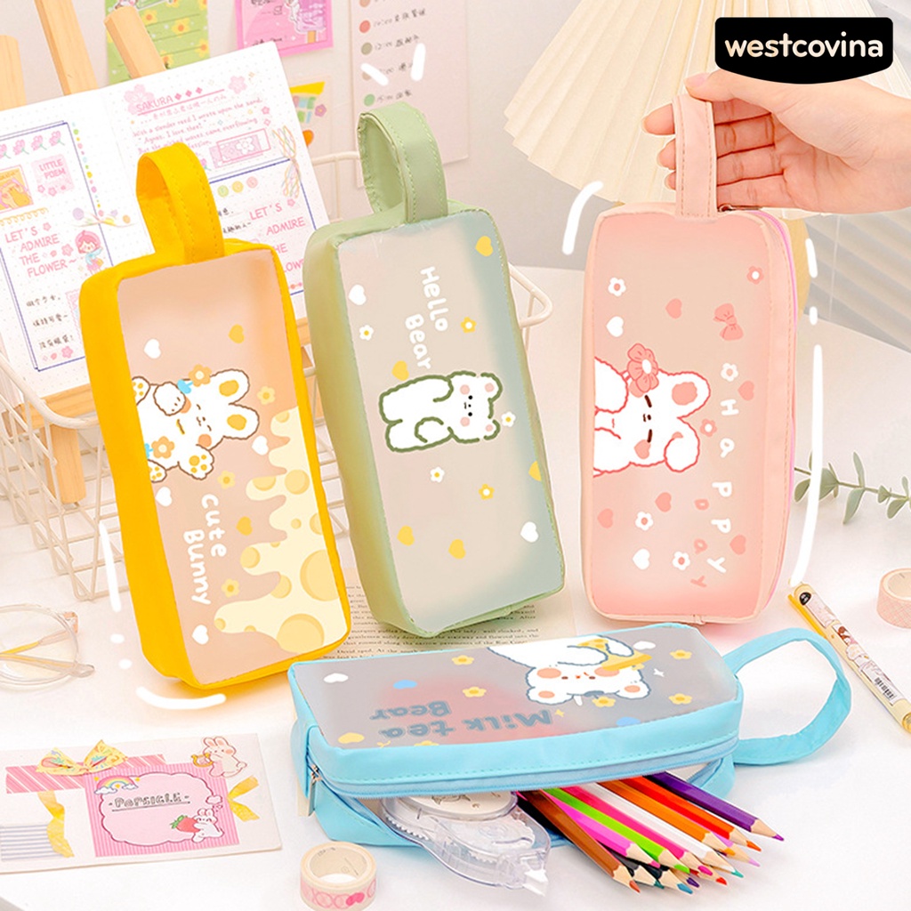 [WSTN]✎Túi Đựng Bút Trong Suốt Chống Bụi Sức Chứa Lớn In Họa Tiết Hoạt Hình Dễ Thương Dùng Hàng Ngày