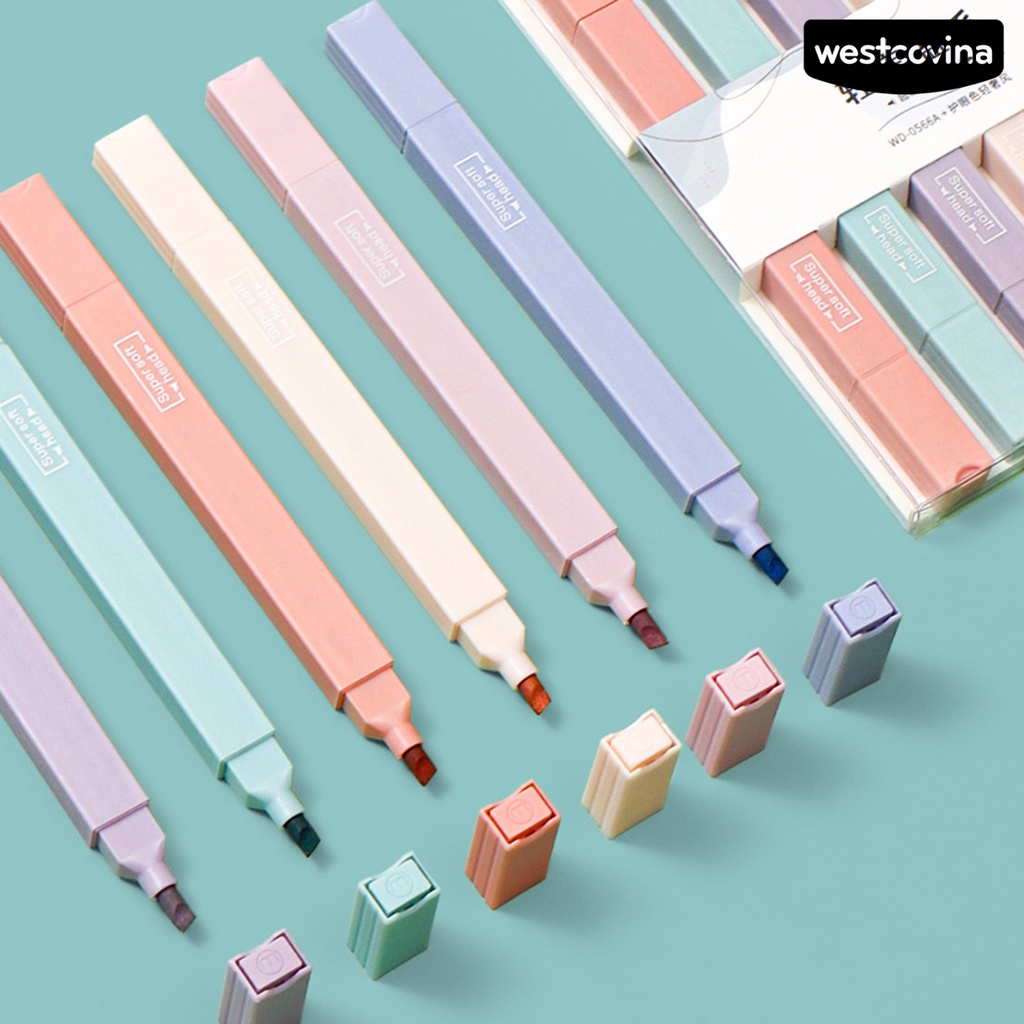 [WSTN]✎Set 6 Bút Lông Hai Đầu Ngòi Mềm Mại Màu Macaron Dễ Thương