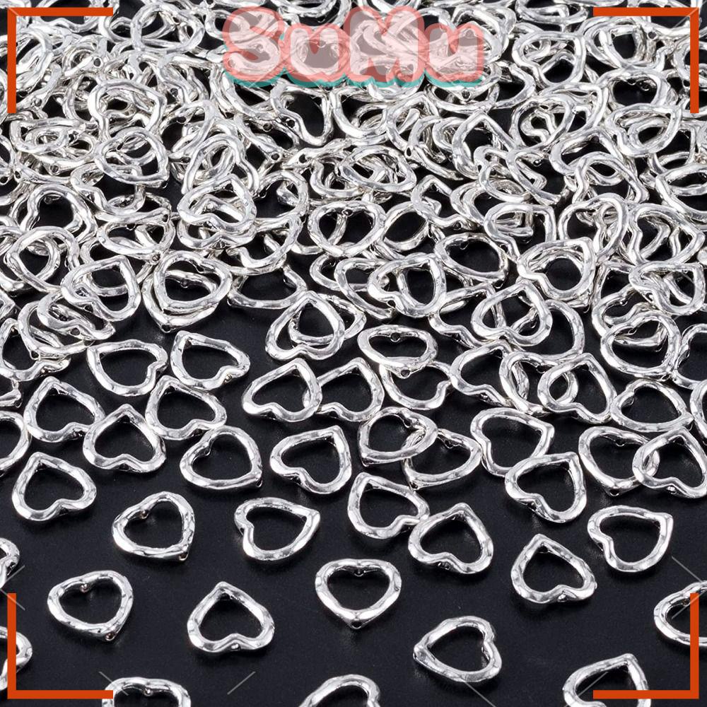 SUMU Bộ 100 Hạt Xâu Chuỗi Trái Tim Rỗng Bằng Kim Loại 14mm Màu Bạc Làm Quà Tặng Giáng Sinh