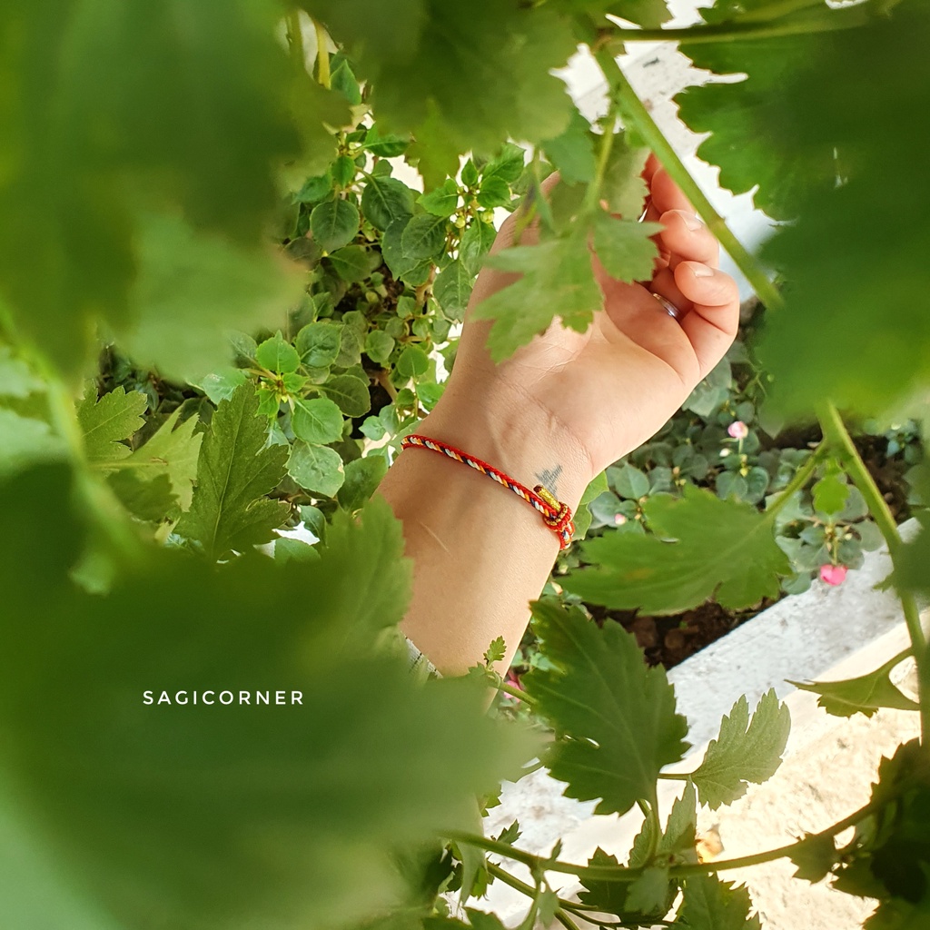 Vòng tay may mắn chỉ đỏ + xanh biển, vàng cam | Vòng ngũ sắc handmade