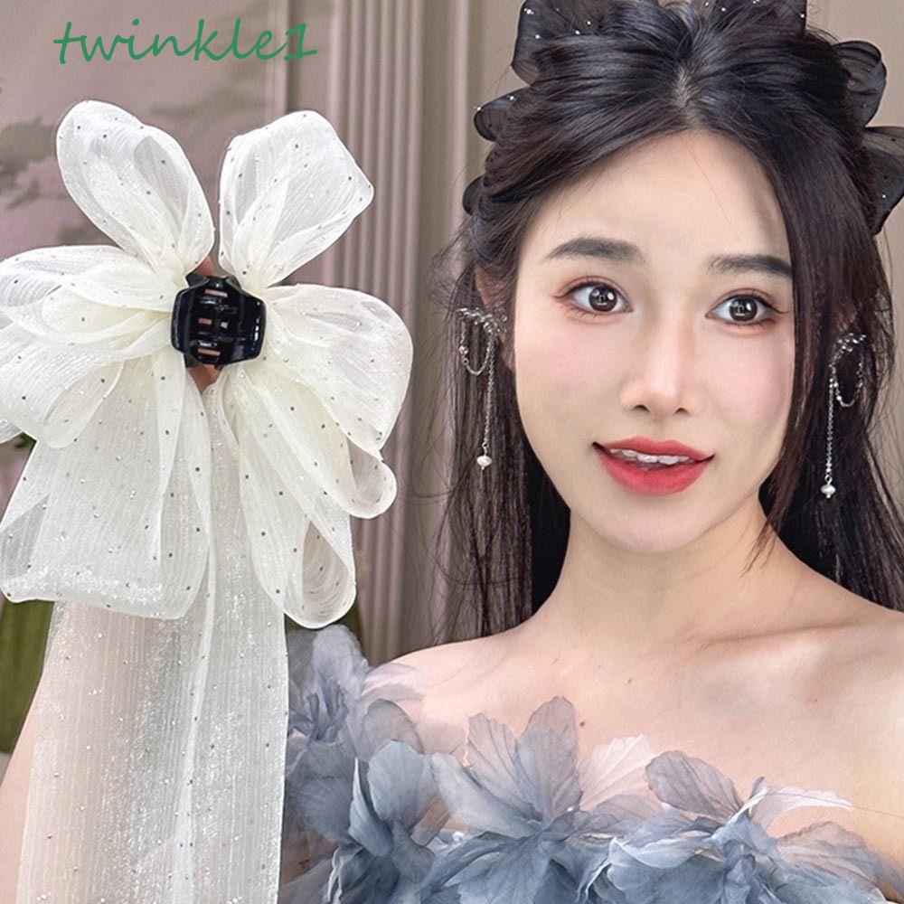 TWINKLE Kẹp Tóc Nơ Lưới Ruy Băng Hai Mặt Thanh Lịch Cho Nữ