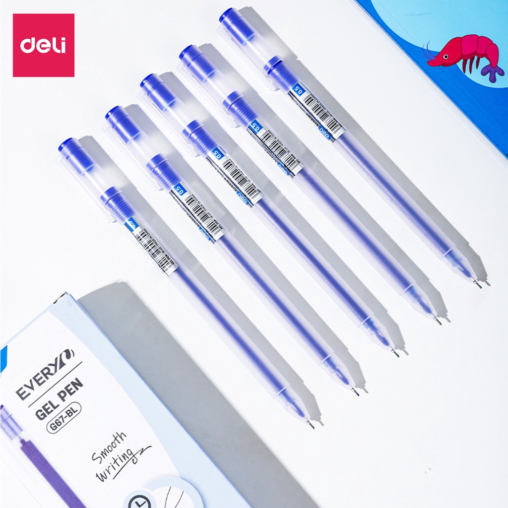 Bút Mực Gel Bi Nước Văn Phòng 3 Màu Đen Xanh Đỏ Deli Ngòi 0.5mm Dành Cho Văn Phòng Sinh viên Học Sinh