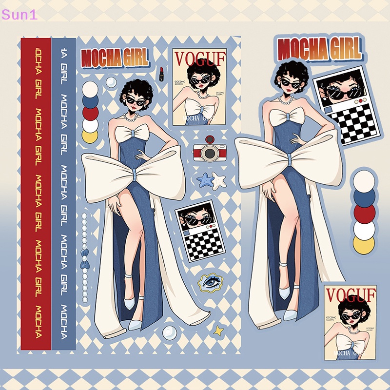 Set 8 Miếng Dán Chống Nước Hình Cô Gái Mocha Graffiti Trang Trí Laptop / Sổ Tay / Vali / Điện Thoại / Đồ Chơi Trẻ Em DIY