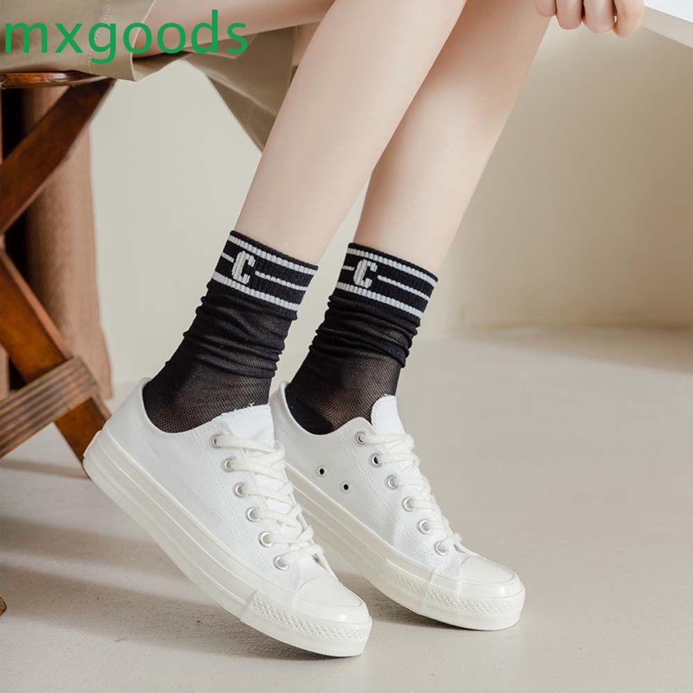 MXGOODS Vớ Thể Thao Dài Trung Bình Phối Lưới In Chữ C Thời Trang Đường Phố Cho Nữ