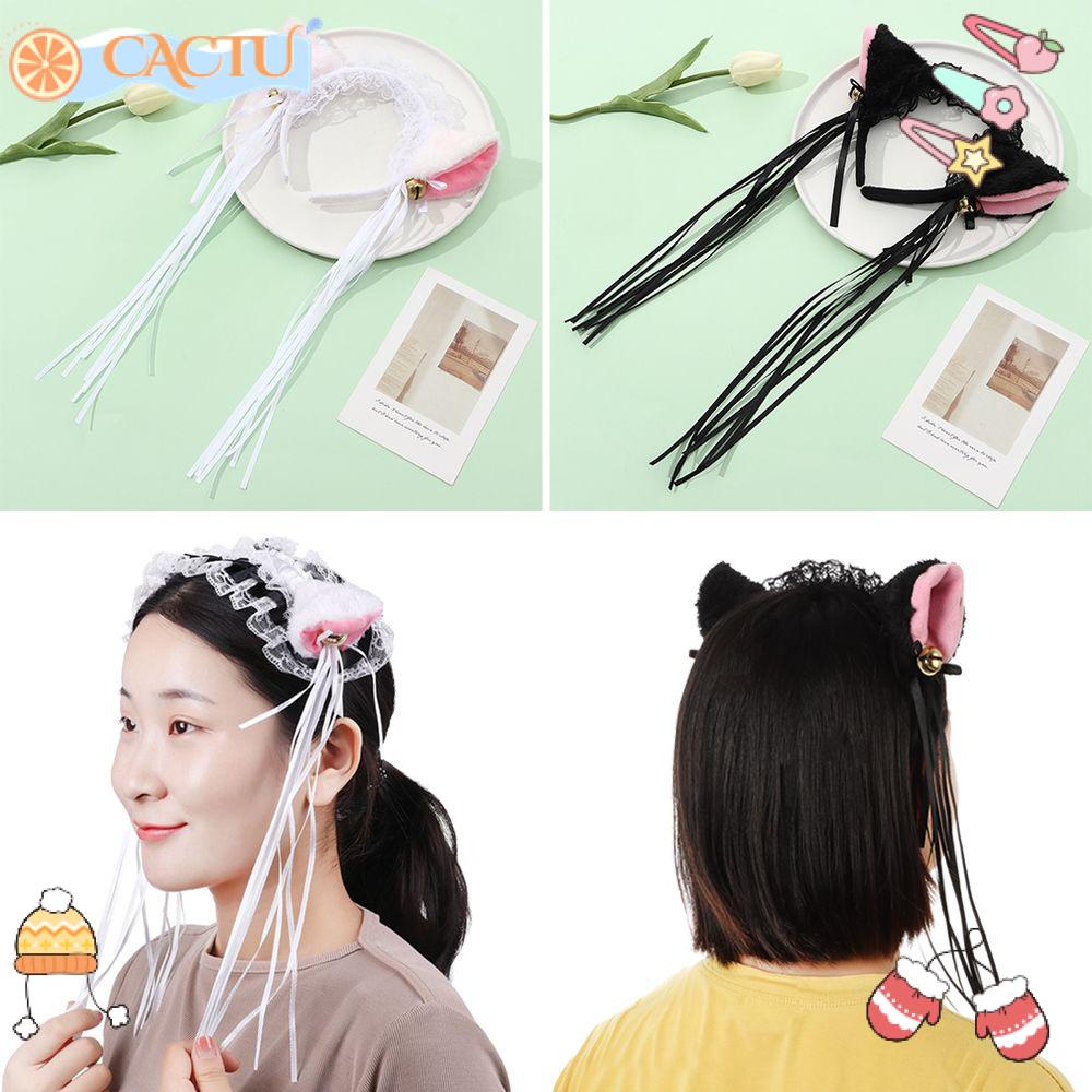 CACTU Cài Tóc Tai Mèo Lông Xù Đính Chuông Hóa Trang Đáng Yêu