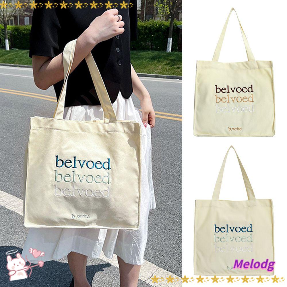 MELODG Túi Xách Đeo Vai Vải Cotton Dày Thêu Họa Tiết Dễ Thương