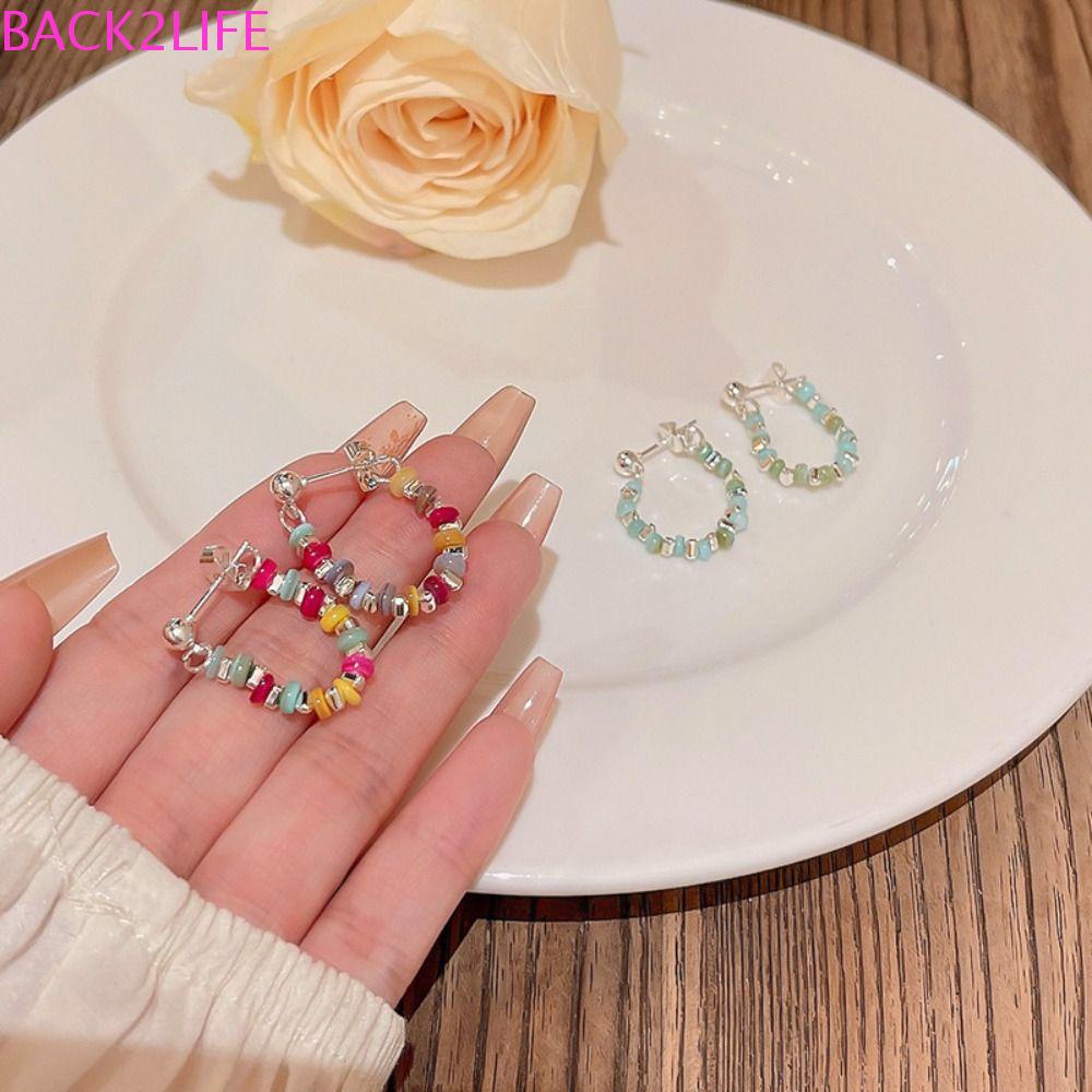 BACK2LIFE Đôi Bông Tai Hạt Tròn Xanh Dương Độc Đáo Phong Cách Harajuku Y2K