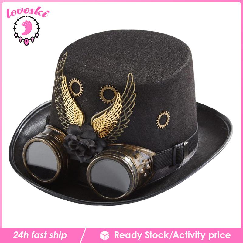 Nón Hóa Trang Halloween Phong Cách Steampunk Màu Vàng Đen E 56-58cm