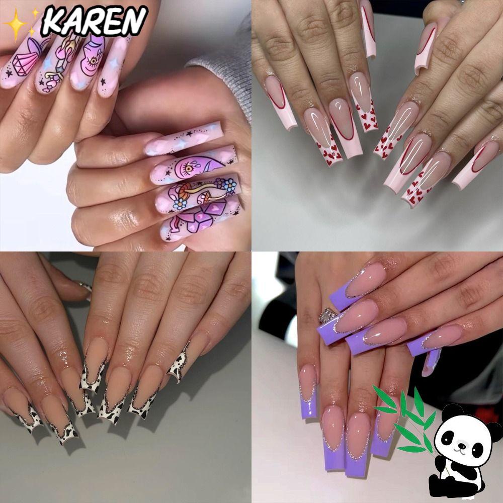 KAREN Bộ Móng Tay Giả Che Phủ Toàn Diện Đầu Vuông Có Thể Tháo Rời