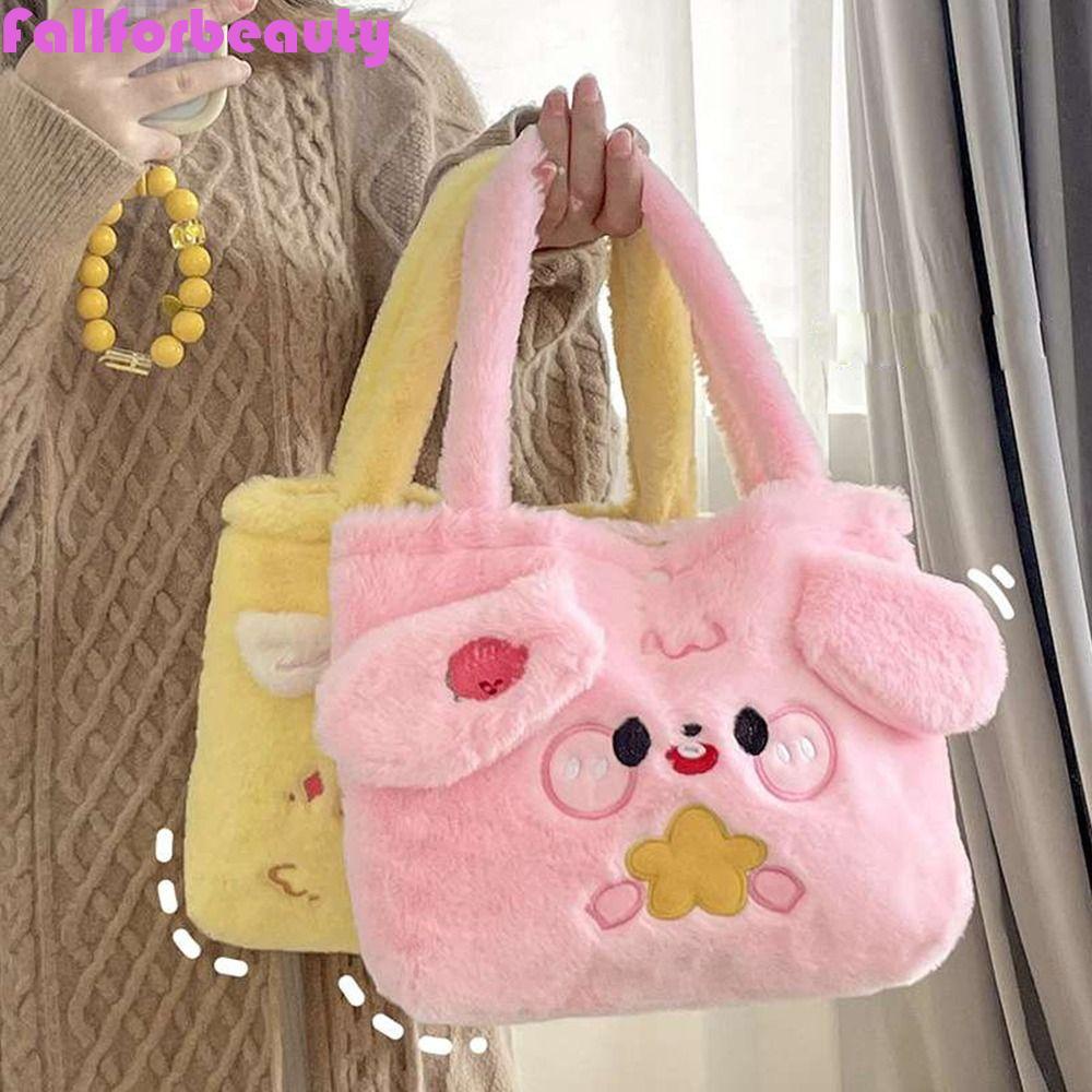 FALLFORBEAUTY Túi Xách Đeo Vai Cỡ Lớn Bằng Vải Bông Mềm Hình Thỏ Gấu Hoạt Hình Có Thể Tháo Rời Cho Nữ