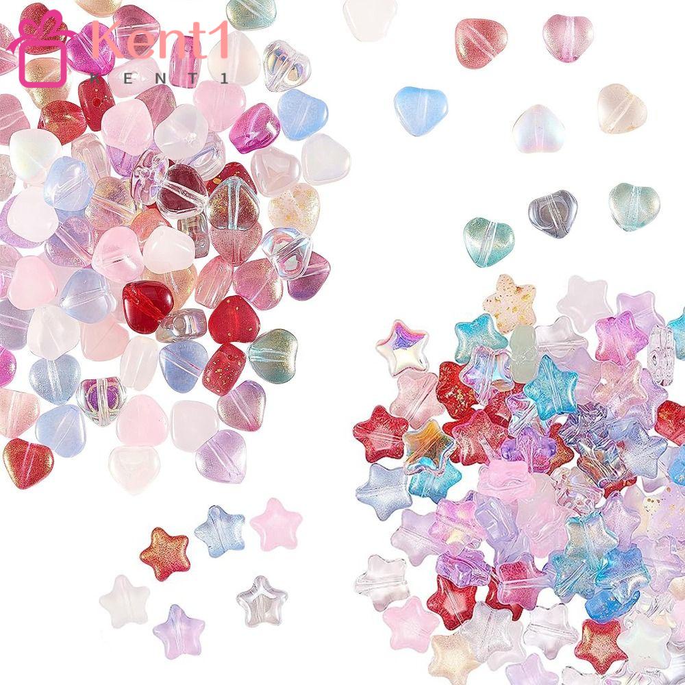 KENT1 Set 200 Hạt Thủy Tinh Trái Tim Nhiều Màu Sắc Dùng Làm Vòng cổ