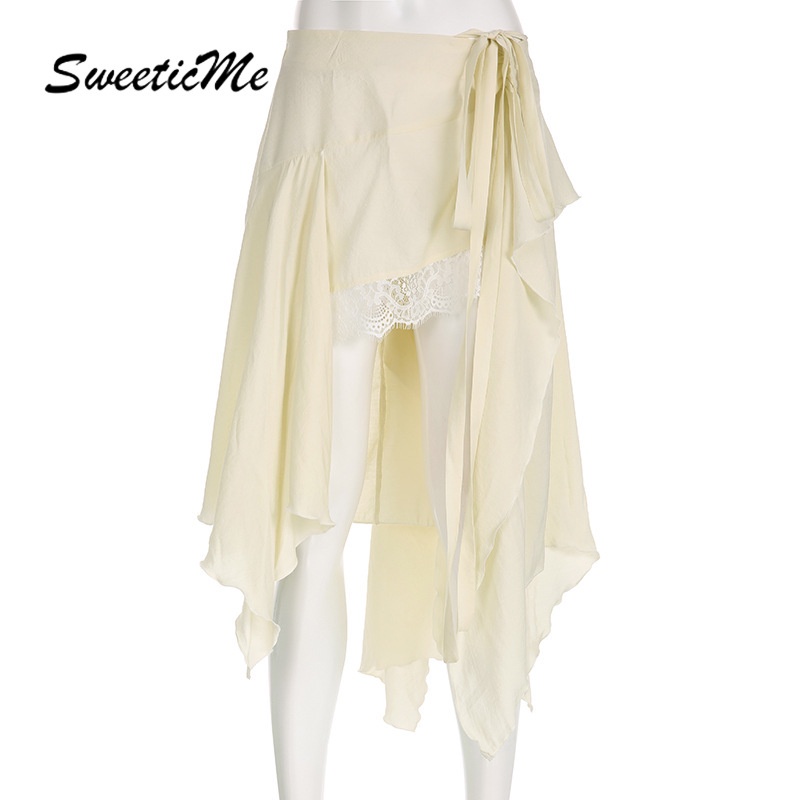 Chân Váy Ren Dài Lưng Thấp Màu Trơn Thời Trang Mới 2023 Cho Nữ