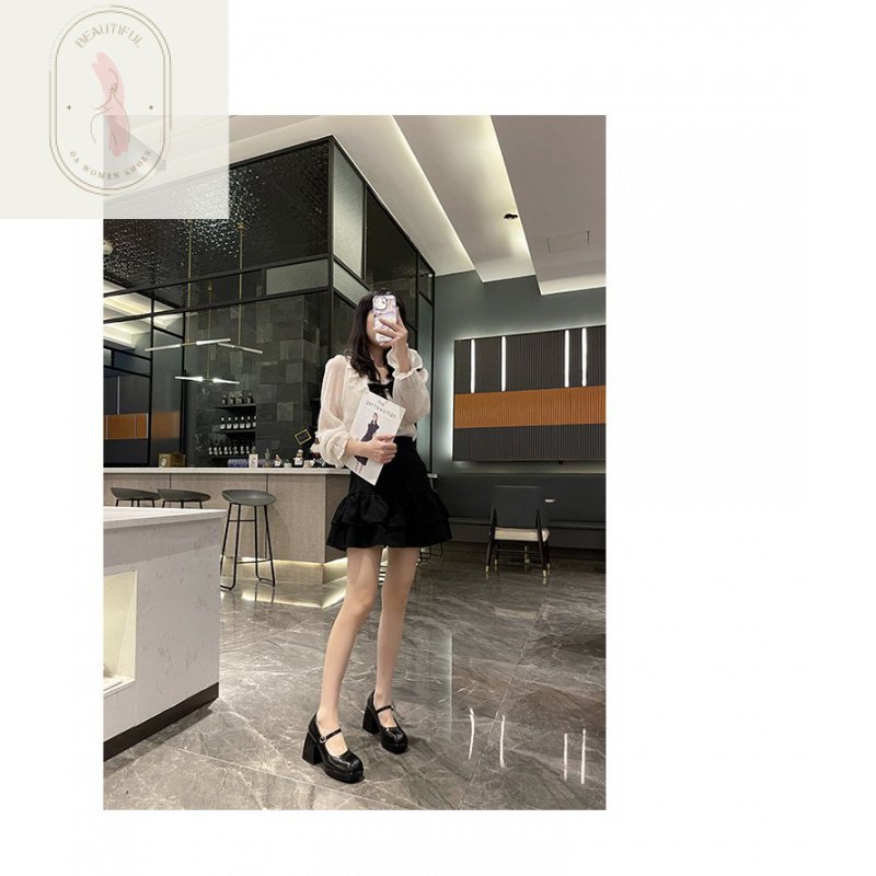 Giày Cao Gót 6-8cm Mũi Vuông Chất Liệu Cao Su PU Cao Cấp