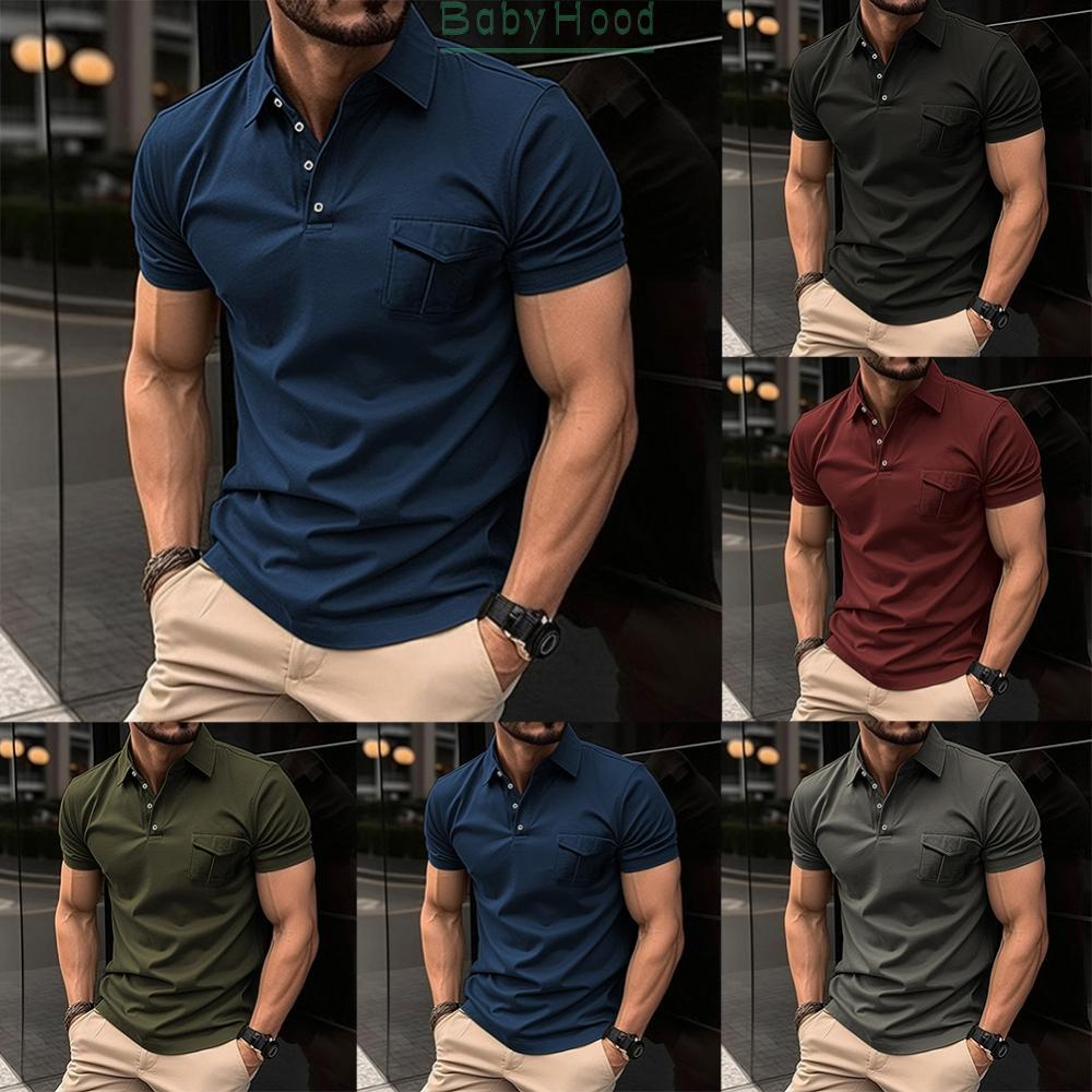 Mens Button-Up Collared Short Sleeve Shirts Slim Fit Muscle Blouse Tops T-Shirt#BBHOOD
