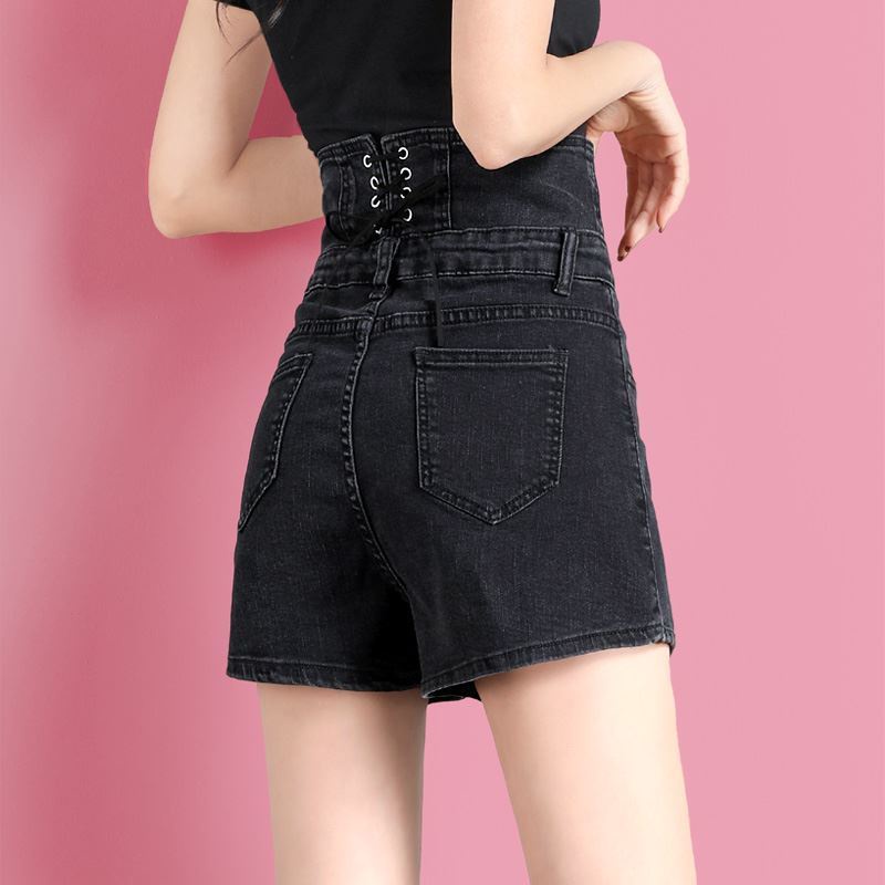 Quần Short Denim Màu Đen Lưng Cao Dáng Chữ a Thời Trang Cho Nữ