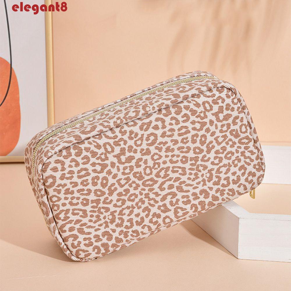 ELEGANT Túi Đựng Đồ Trang Điểm Sức Chứa Lớn Họa Tiết Da Báo Dễ Thương Cho Nữ