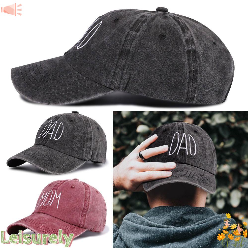 LEILY Mũ Lưỡi Trai DENIM Thêu Chữ DAD MOM Phong Cách Vintage