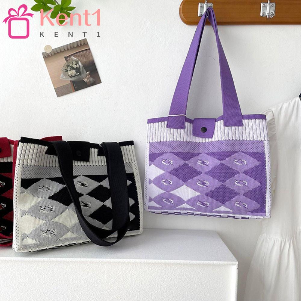 KENT1 Túi Xách Đan Len Sức Chứa Lớn Có Thể Tái Sử Dụng Nhiều Màu Sắc Thời Trang Cho Nữ