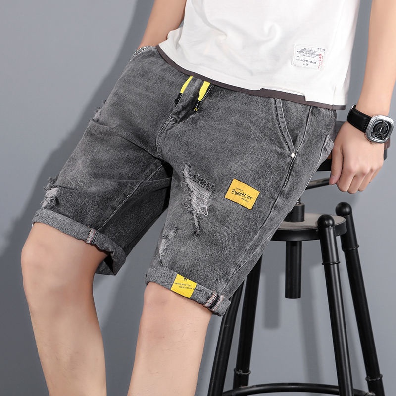 Quần short jean capris BEFOYI SLC84 xanh lam nhạt họa tiết chữ thường ngày Hàn Quốc size lớn M-4XL cho nam