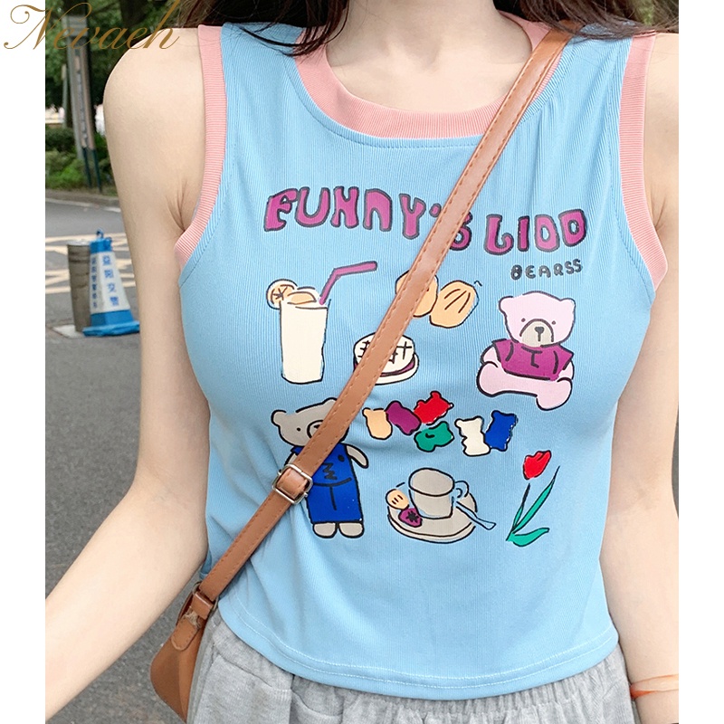Áo Thun Không Tay In Họa Tiết Hoạt Hình Thời Trang Mùa Hè Dành Cho Nữ
