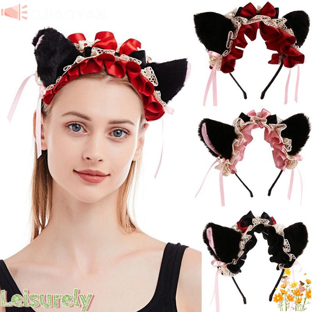 LEILY Băng Đô Cài Tóc Tai Mèo Bằng Lông Nhung Dễ Thương Xinh Xắn