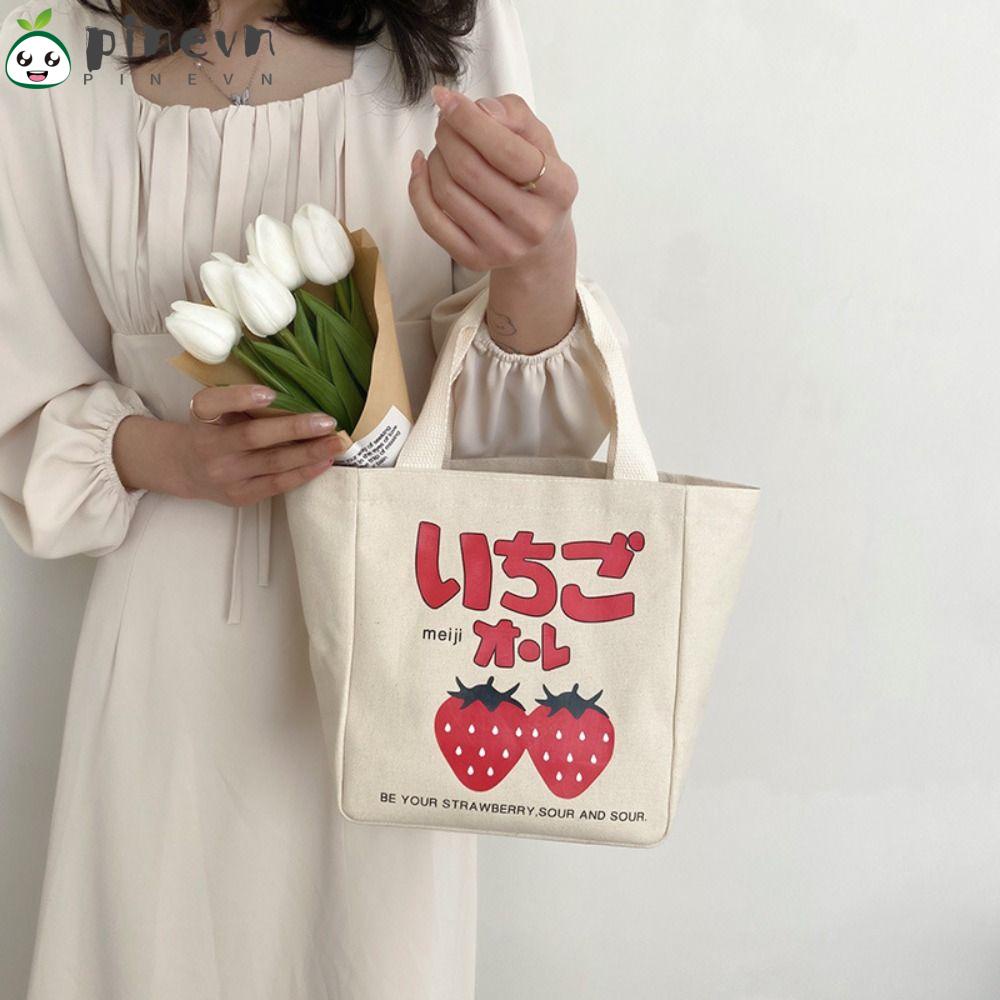 PINEVN Túi Xách Canvas In Họa Tiết Hoạt Hình Phong Cách Hàn Quốc Cho Nữ