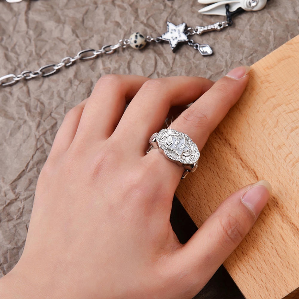 Nhẫn Hở Y2k Hình Ngôi Sao Năm Cánh Phát Sáng Trong Bóng Tối Phong Cách Punk Cổ Điển