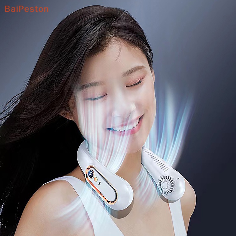 Quạt Làm Mát Đeo Cổ Không Cánh Mini Màn Hình Kỹ Thuật Số Sạc USB