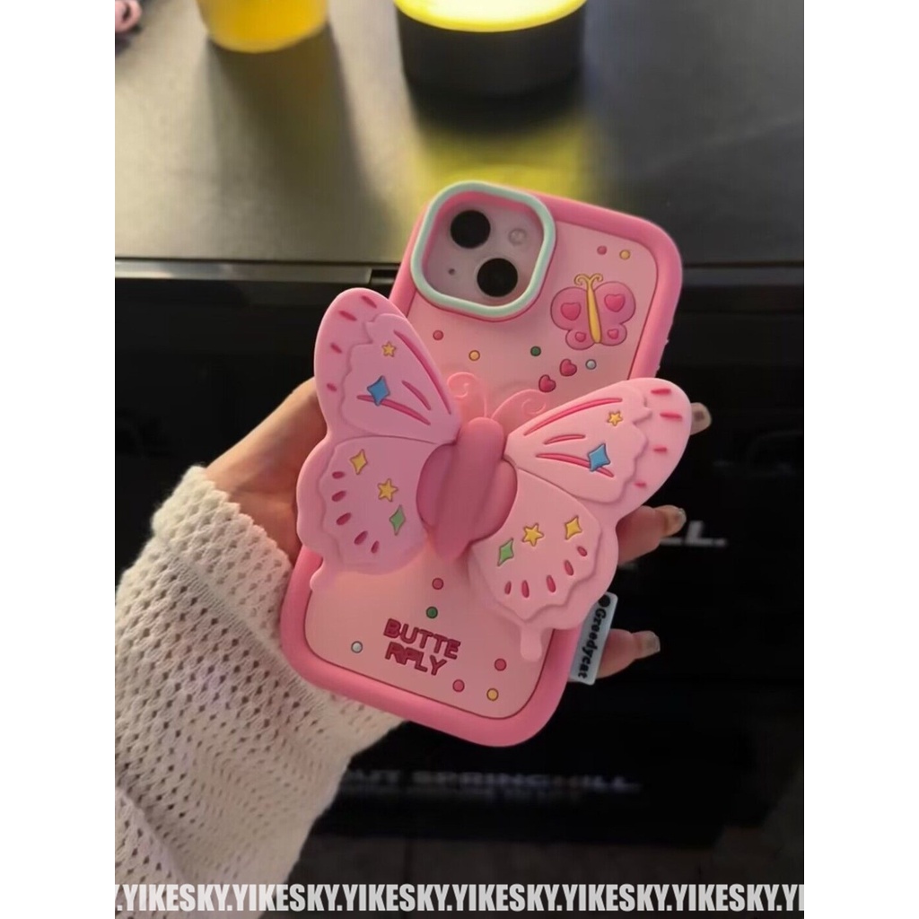 Ốp Điện Thoại Silicon Mềm Chống Rơi Có Giá Đỡ Và Dây Xích Nơ Cho iPhone 14 Pro Max / 13Pro / 13Promax 12 / 12Pro / 11