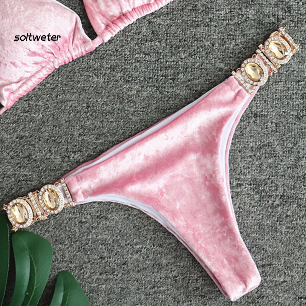 St Bộ Đồ Bơi Tam Giác Lưng Thấp Đính Đá Khóa Kim Loại Trang Trí Gợi Cảm Cho Nữ