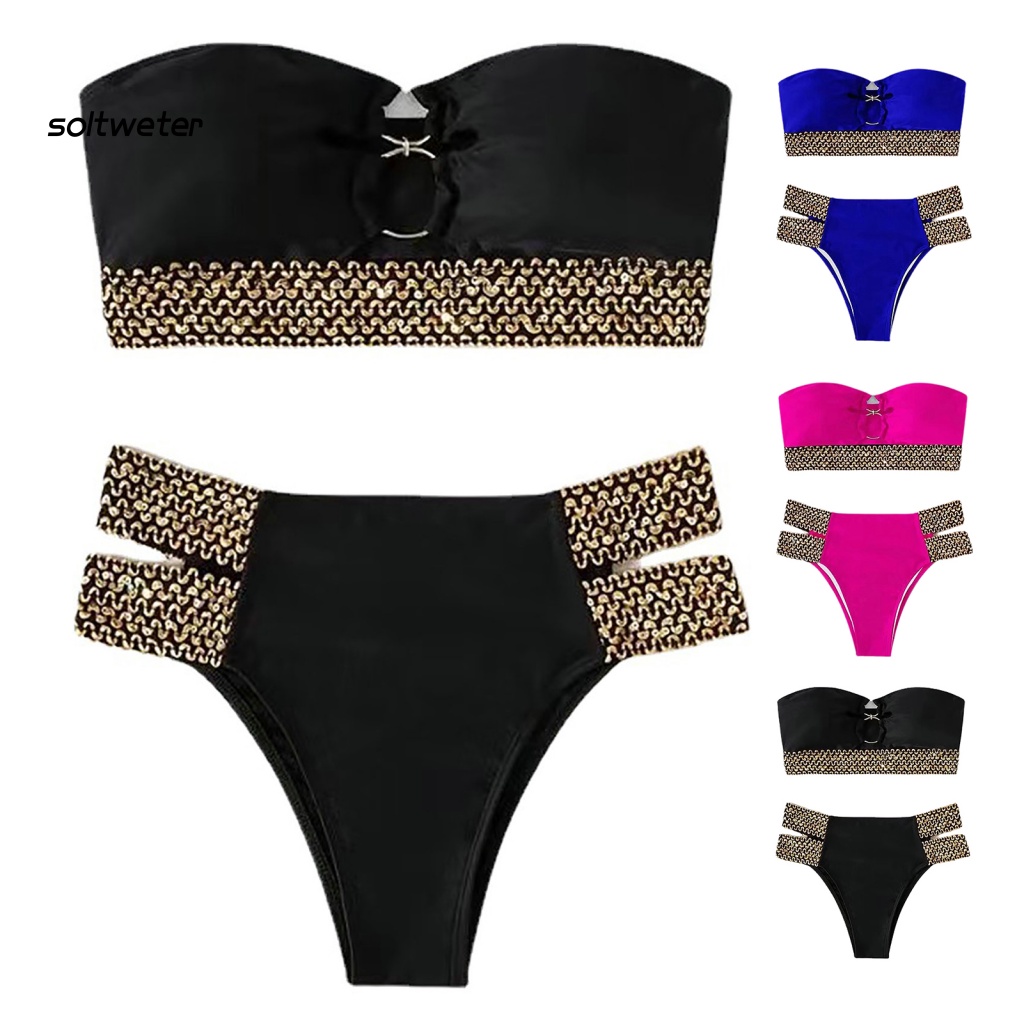 Bộ Bikini 2 Mảnh Có Vòng Nối Trễ Vai Lưng Cao Gợi Cảm Cho Nữ