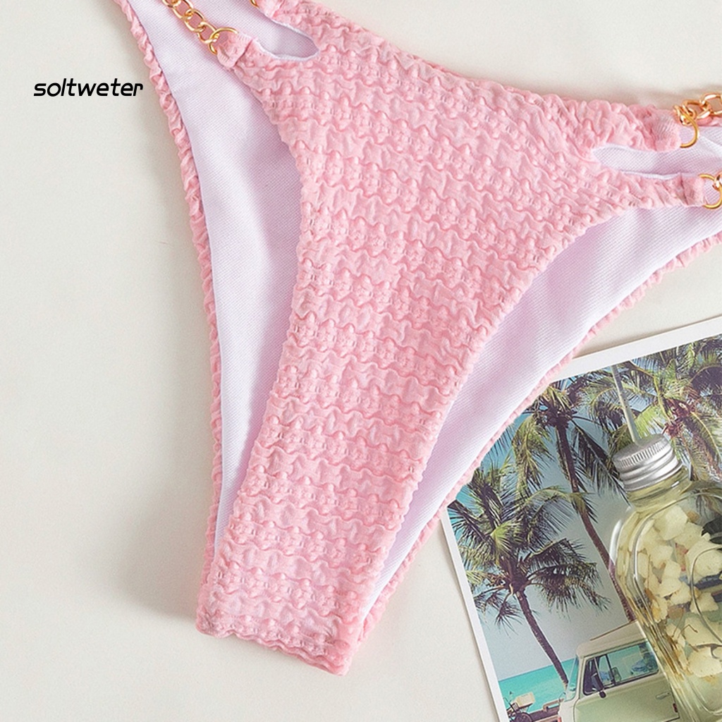 Bộ Bikini 2 Mảnh Màu Sắc Trơn Cổ Chữ V Khoét Sâu Gợi Cảm