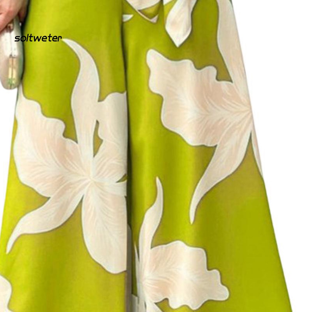 Bộ Trang Phục 2 Mảnh Gồm Áo Croptop Tay Lửng Cổ Chữ V Eo Cao Có Túi In Hoa Và Quần Dài Ống Rộng Thời Trang Công Sở