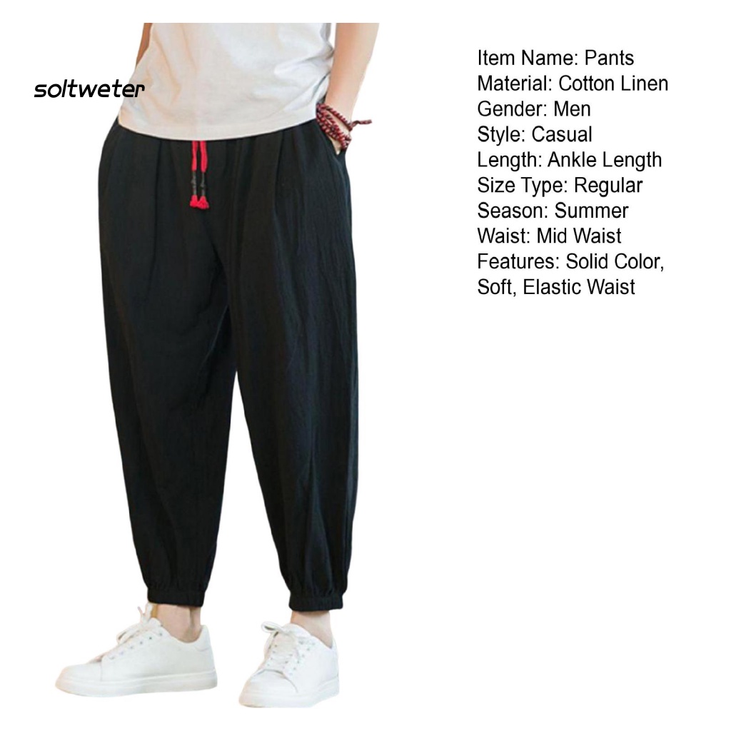 Quần Harem Lưng Thun Rút Dây Màu Trơn Có Túi Thời Trang Mùa Hè Cho Nam