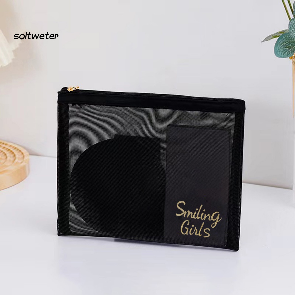 Túi Lưới Đựng Mỹ Phẩm Sức Chứa Lớn Có Khóa Kéo Đôi Đa Năng Tiện Dụng