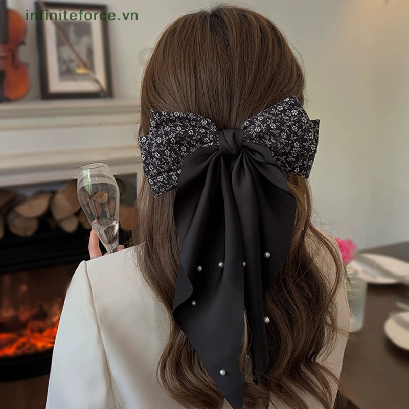 Kẹp Tóc Hình Nơ Đính Ngọc Trai Phong Cách Retro Cho Nữ