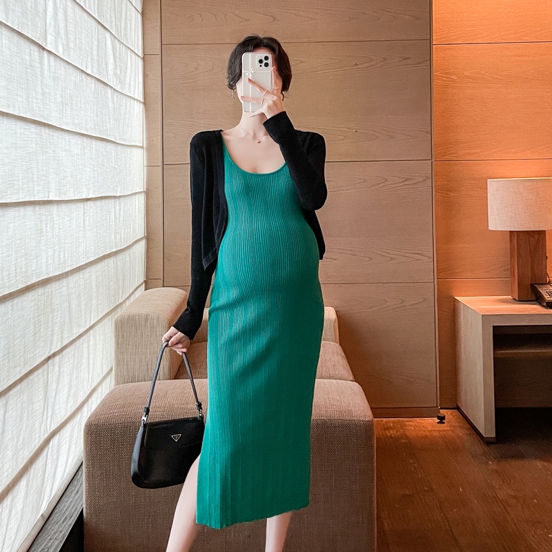 Set Áo Váy Dệt Kim Co Giãn Ôm Dáng Thời Trang Mùa Hè Cho Phụ Nữ Mang Thai