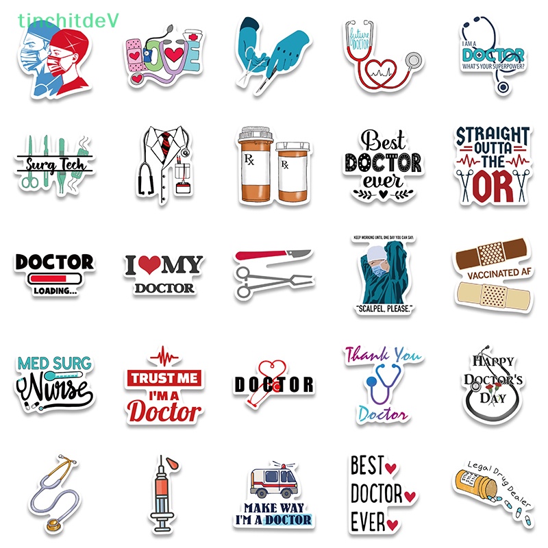 Bộ 50 Miếng Dán Trang Trí Vali Laptop Hình Bộ Xương Bác Sĩ Dễ Thương