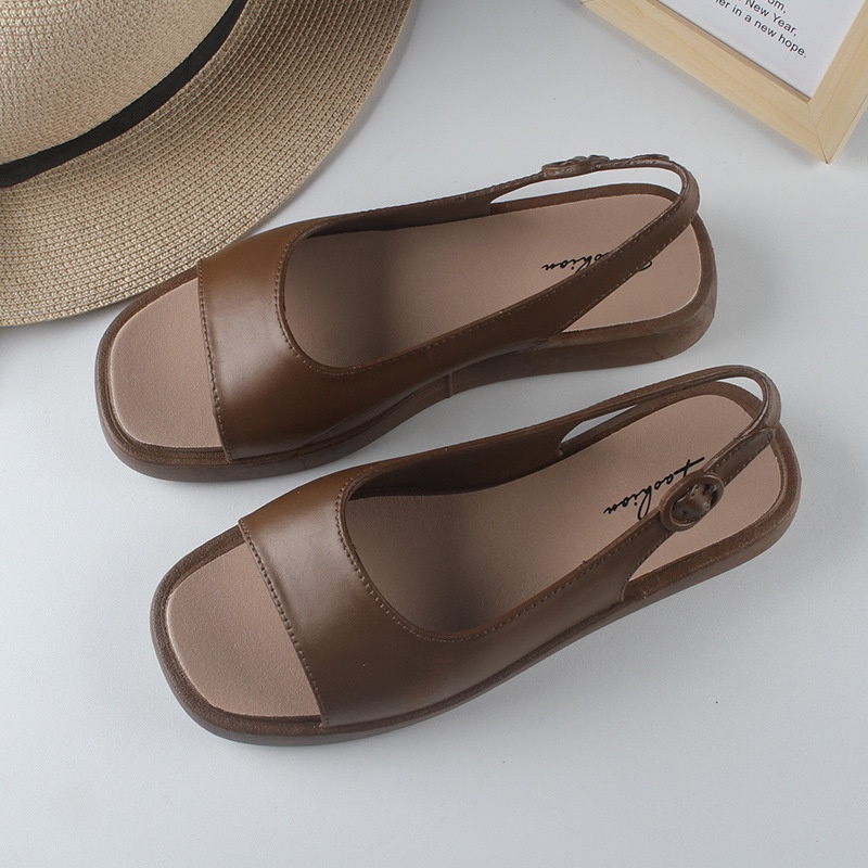 Xăng đan Hở Ngón Mũi Vuông Màu Trơn Thời Trang Mùa Hè Cho Nữ