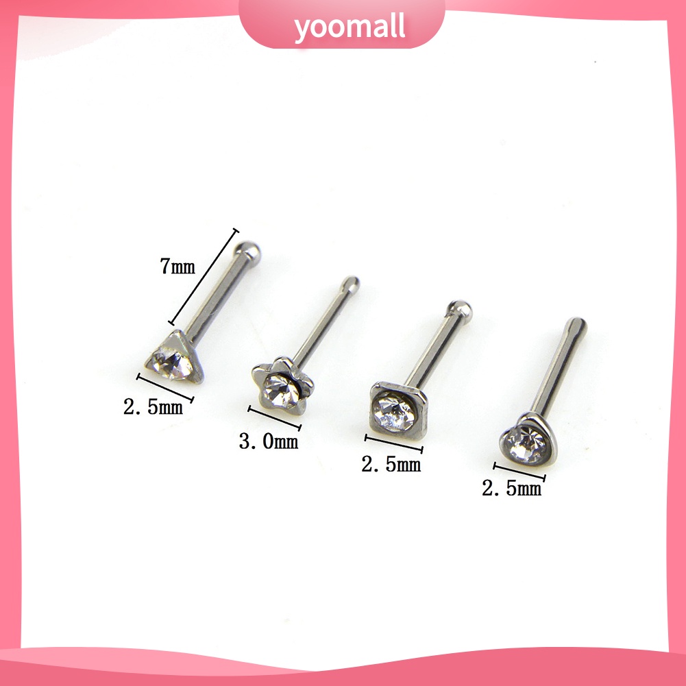 Set 14 Khuyên Mũi Thép Không Gỉ Đính Đá Nhân Tạo Thời Trang