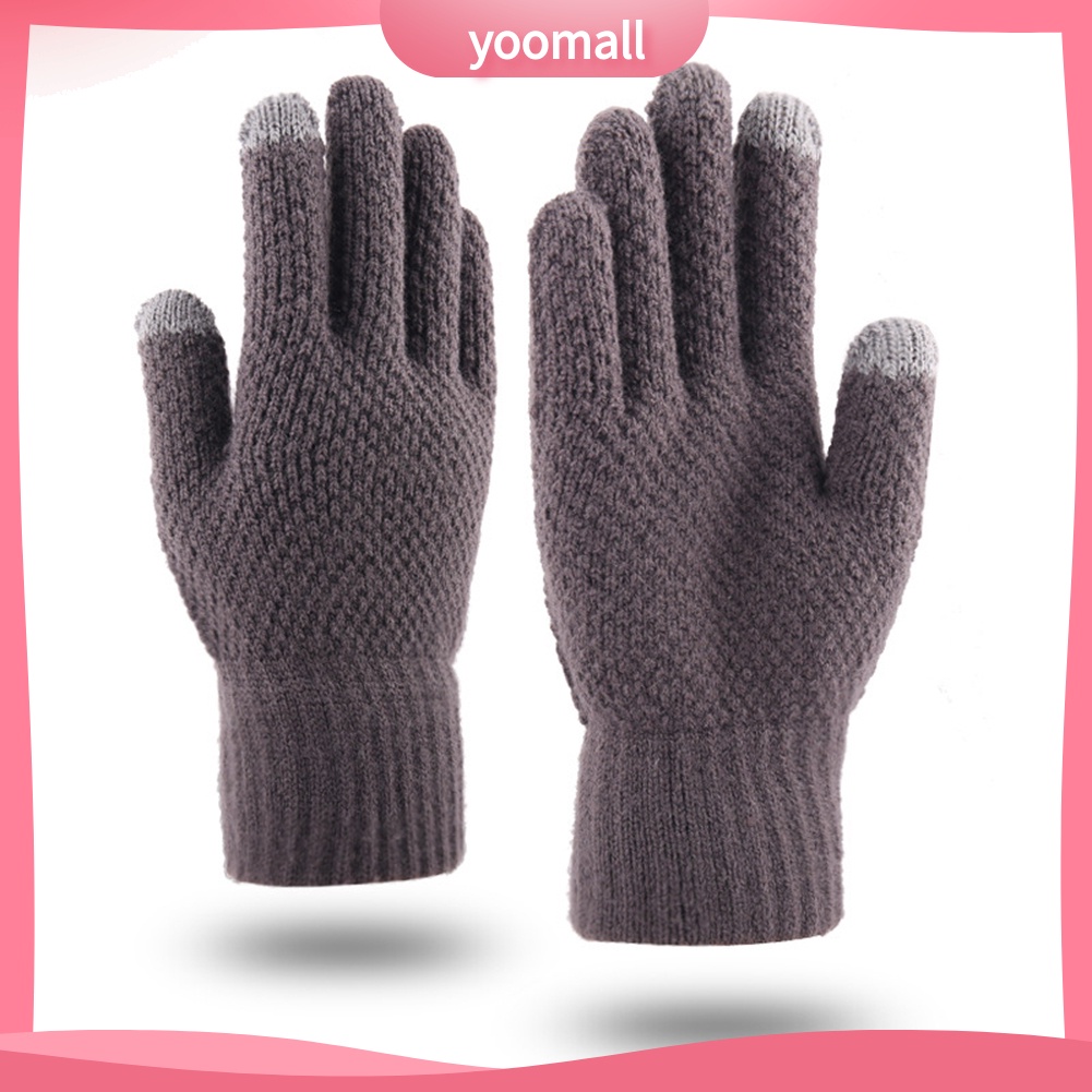 [YM] Găng Tay Len Dệt Kim Dày Dặn Giữ Ấm Mùa Đông Có Thể Dùng Màn Hình Cảm Ứ