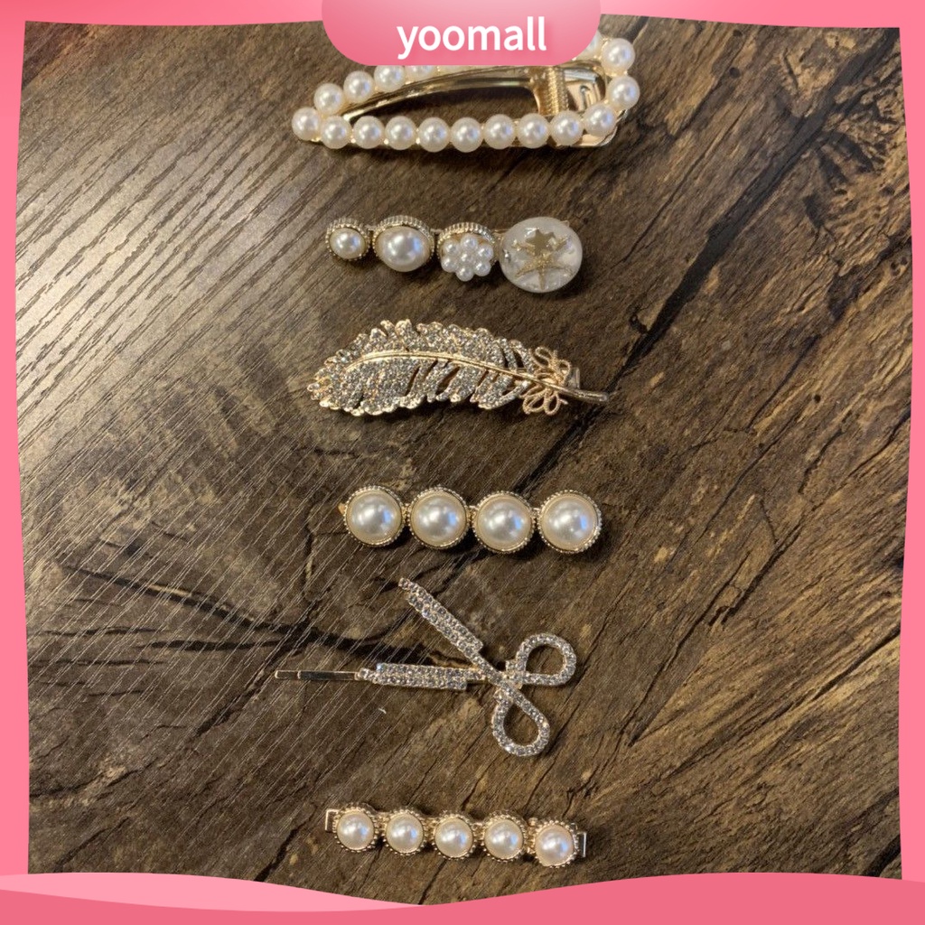 Set 6 Kẹp Tóc Hình Lông Vũ Đính Ngọc Trai Giả Thanh Lịch