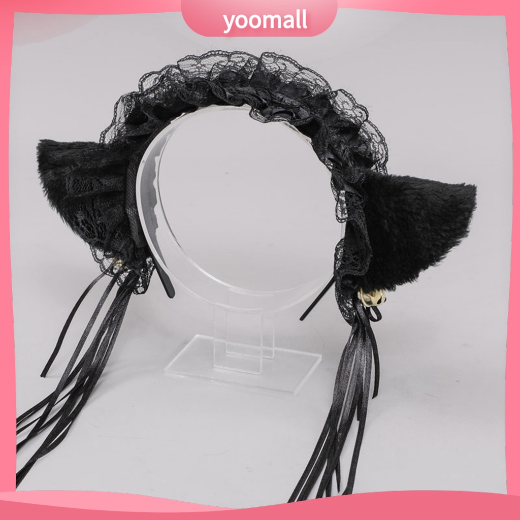 Băng Đô Tai Mèo Phối Ren Tua Rua Phong Cách Gothic Lolita Cho Nữ