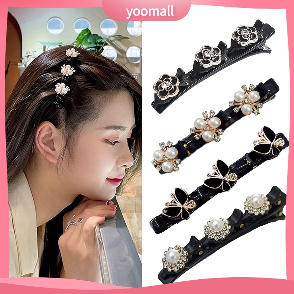 Set 4 Kẹp Tóc Hai Lớp Đính Hoa Và Ngọc Trai Giả Phong Cách Hàn Quốc
